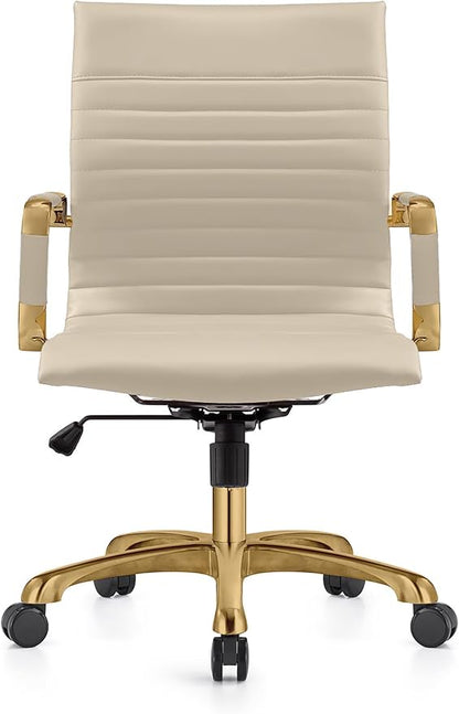 LeisureMod Harris Modern Ergonomic Executive Office Chair, High-Back Leather Conference Desk Chair with Adjustable Height, Tilt Control, 360° Swivel & Gold Frame for Home Office