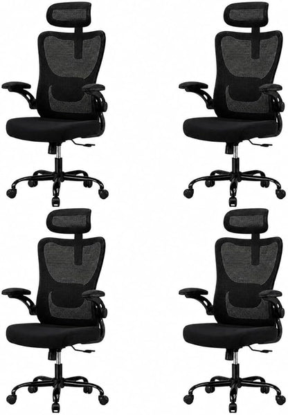 HUANUO Ergonomic Office Chair, High Back Computer Desk Chair with Adjustable Lumbar Support and Headrest, Comfy Gaming Chair with 3D Armrests, Home Office Rolling Chair, Max Load 300 lbs, Pack of 4