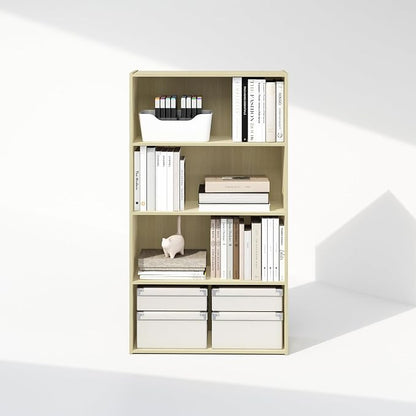 Furinno Simple Book Shelf, 4-Tier Bookshelf, Bookcase with Open Shelf, 9.4 x 23.6 x 41.7, for Living Room, Bedroom, Home Office, Steam Beech