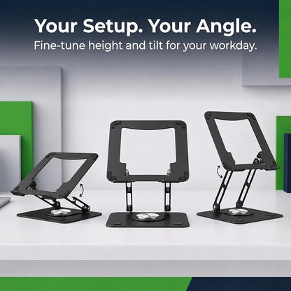Uncaged Ergonomics Swivel Laptop Stand for Desk, Adjustable Computer iPad Stand for Desk w/ 360 Rotation, Portable Laptop Holder for Home Office Ergonomic Supplies (Black)