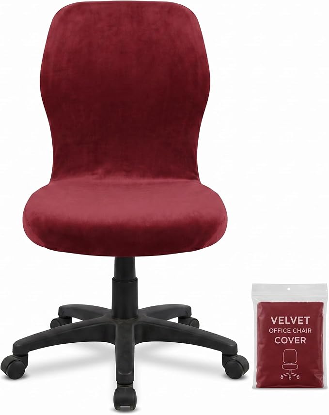 Deisy Dee Velvet Stretch Armless Office Chair Covers - Colorful Stretch Slipcover for Desk Chairs (Burgandy)