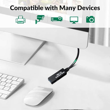 50FT USB 3.0 Extension Cable,Active Type A-Male to A-Female Extender Cord, 2 Signal Boosters,Compatible Oculus Quest 2/3 VR,Printer, Webcam,Xbox, PS4 and More,