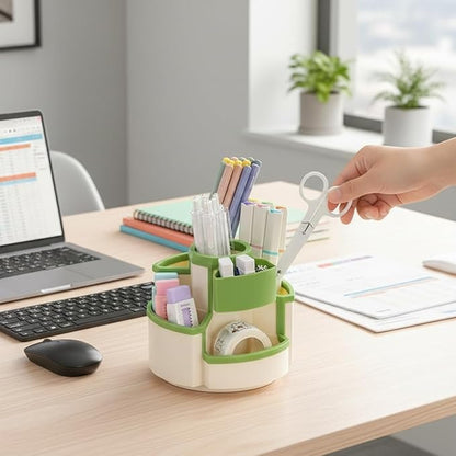 Pencil Holder for Desk Rotating Pen Organizers Green Small Desktop Organizer Desk Storage Caddy Ideal for Office, Home, School,Classroom (White & Green)
