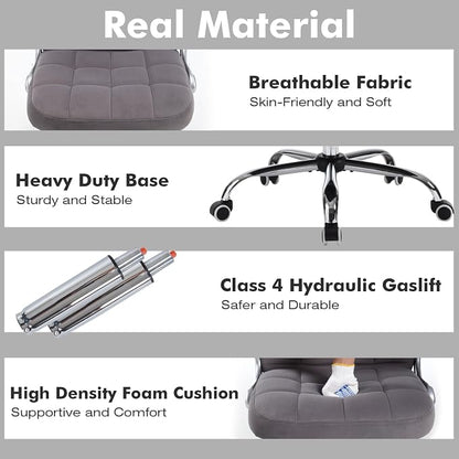 High Back Fabric Office Chair, Comfy Velvet Executive Desk Chair with Flip-Up Arms, Ergonomic Office Desk Chair with Lumbar Support, Upholstered Home Computer Chair with Wheels (Grey)