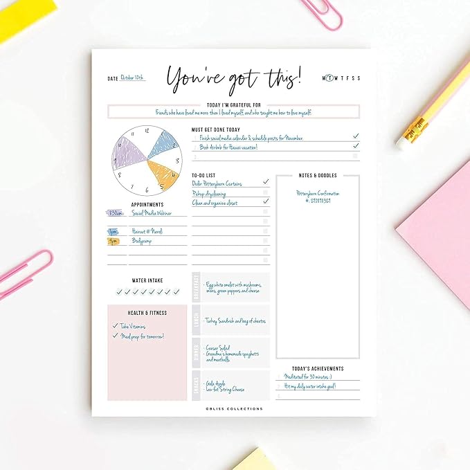 Boost Productivity with Undated Daily Planner - 50 Tear-Off Sheets - Goal Setting, Tasks & Notes - Organization & To-Do List (8.5 x 11)
