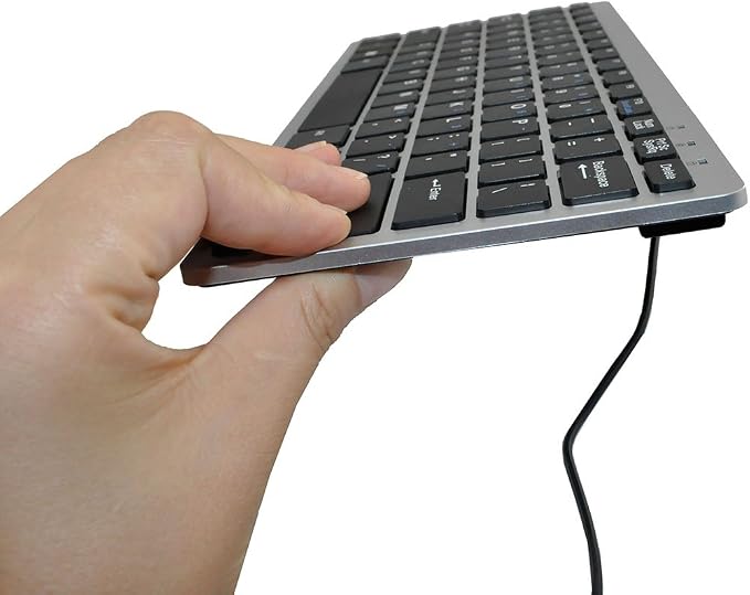iKKEGOL Mini USB Slim Wired 78 Key Small Super Thin Compact Keyboard for Desktop Laptop PC Win 7 Mac (Black with Silver)