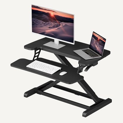SANODESK Standing Desk Converter 28" Desk Riser for Home Office, Compact Sit Stand Desktop Workstation for Laptop & Monitor, Ergonomic Height Adjustable Riser, Black