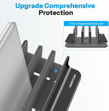 OMOTON Vertical Laptop Stand [Updated 3-Slots Version], Desktop Aluminum Mac Book Stand with Adjustable Dock Size, Fits All Mac Book, Surface, Chrome Book and Gaming Laptops (Up to 17.3 inch), Black