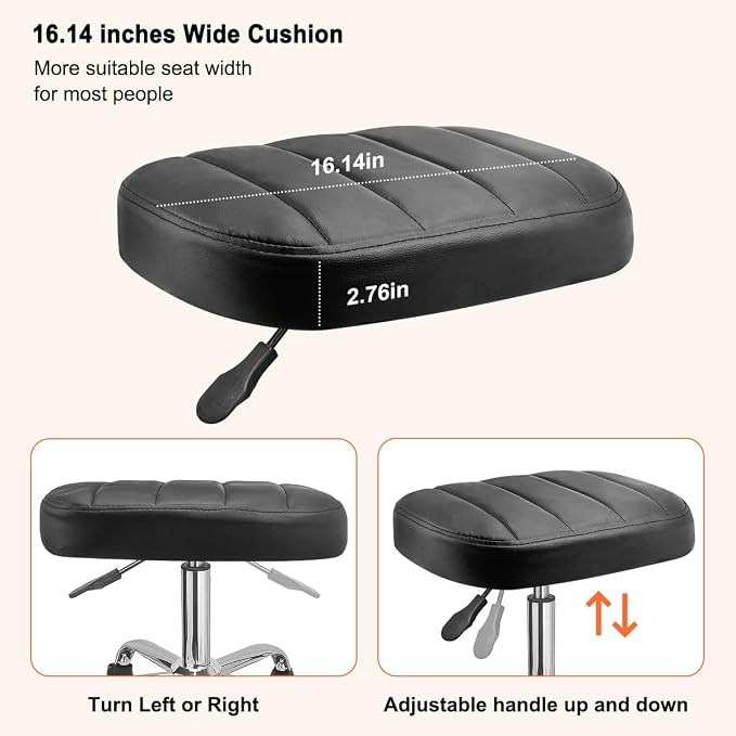JOSTZHXIN Black Square Swivel Stool Height-Adjustable Rolling Chair, Rolling Stool for Work SPA Shop Massage, Office Tattoo Spa Shop Chair