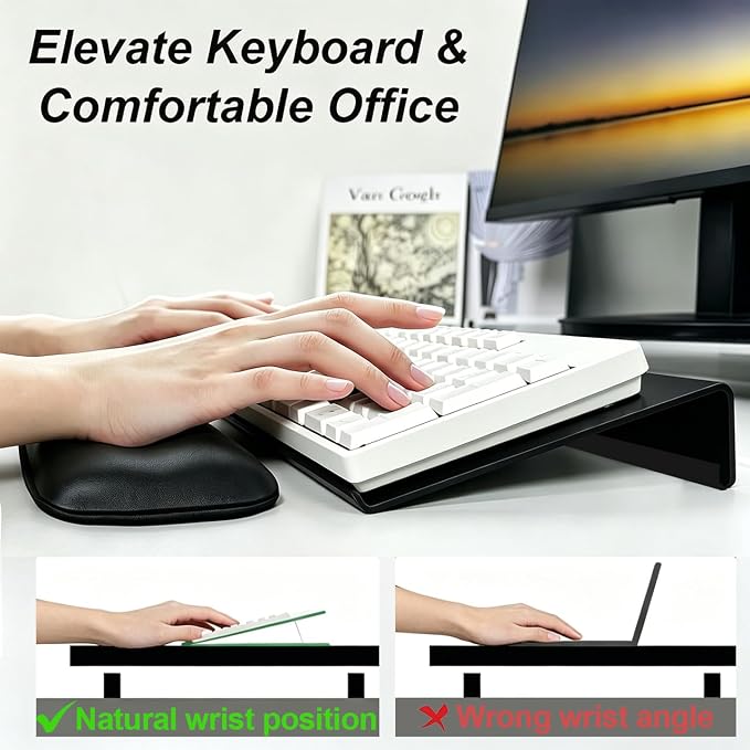 Keyboard Stand for Desk, 17 Inch Clear Ergonomic Keyboard Riser with Wrist Rest, Anti-Slip Silicone Strips, Sturdy Computer Keyboard Lift for Office Home Gaming Typing （Black）