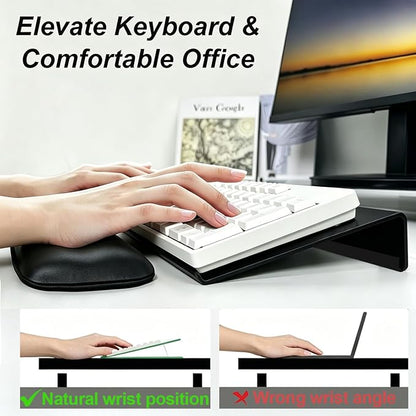 Keyboard Stand for Desk, 17 Inch Clear Ergonomic Keyboard Riser with Wrist Rest, Anti-Slip Silicone Strips, Sturdy Computer Keyboard Lift for Office Home Gaming Typing （Black）