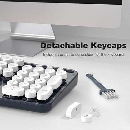 Atelus Wireless Keyboard and Mouse, Typewriter Full Size Keyboard with Number Pad and 2 in 1 USB Connected Mouse for Windows 7/8/10, Laptop, Desktop, PC, Computer (Dark-Blue)
