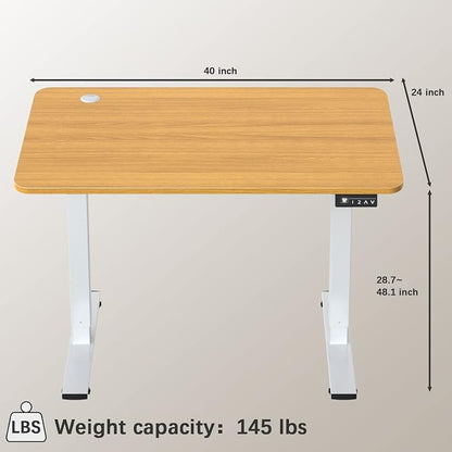 Furmax Electric Height Adjustable Standing Desk Large 40 x 24 Inches Sit Stand up Desk Home Office Computer Desk Memory Preset with T-Shaped Metal Bracket, Wood