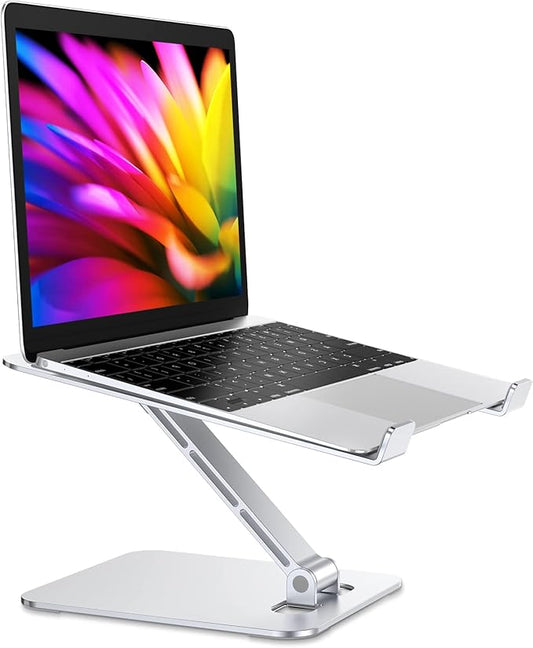 RIWUCT Foldable Aluminum Alloy Laptop Stand for Desk, Height Adjustable Ergonomic Computer Stand for Laptop, Portable Laptop Riser Holder Printer Stand Compatible with MacBook Pro Air/HP/Dell 10-16"