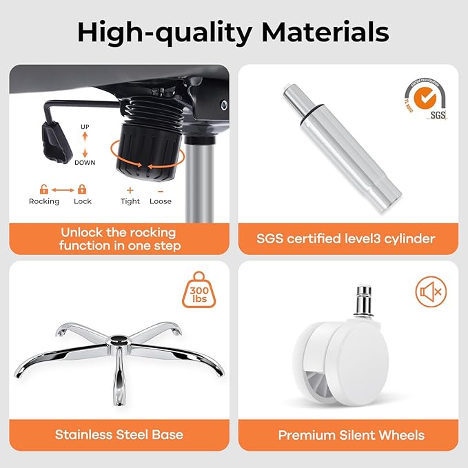 Office Chair Ergonomic Office Chair with Lumbar Support, Head Support, Rocking Function, Flip-up Armrests, Mesh High Back Chair Home Office Desk Chair, Suitable for Home Office, Grey, 1 Pk