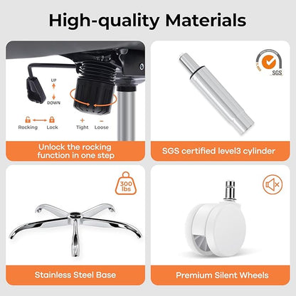 Office Chair Ergonomic Office Chair with Lumbar Support, Head Support, Rocking Function, Flip-up Armrests, Mesh High Back Chair Home Office Desk Chair, Suitable for Home Office, Grey, 1 Pk