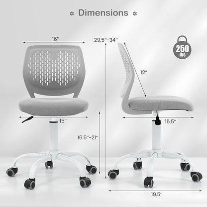 Giantex Kids Desk Chair, Adjustable Children Study Chair, Swivel Armless Mesh Task Office Chair, Computer Desk Chair with Adjustable Height & Lumbar Support (Grey)