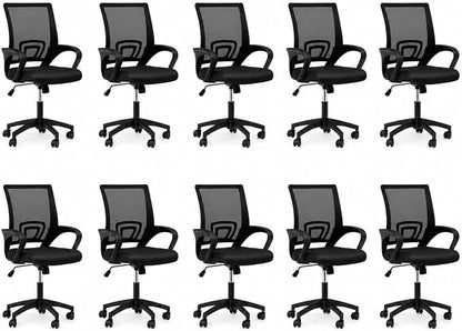 Office Chair, Ergonomic Mid-Back Mesh Desk Chair with Lumbar Support, Adjustable Height Computer Chair with Rolling Wheels Design,Comfy Armrest for Work, Study, Gaming, 10 Pack, Black