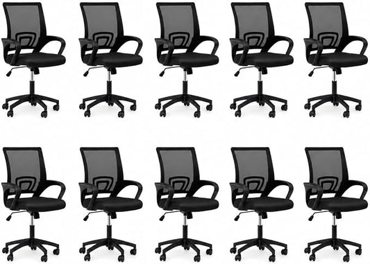 Office Chair, Ergonomic Mid-Back Mesh Desk Chair with Lumbar Support, Adjustable Height Computer Chair with Rolling Wheels Design,Comfy Armrest for Work, Study, Gaming, 10 Pack, Black