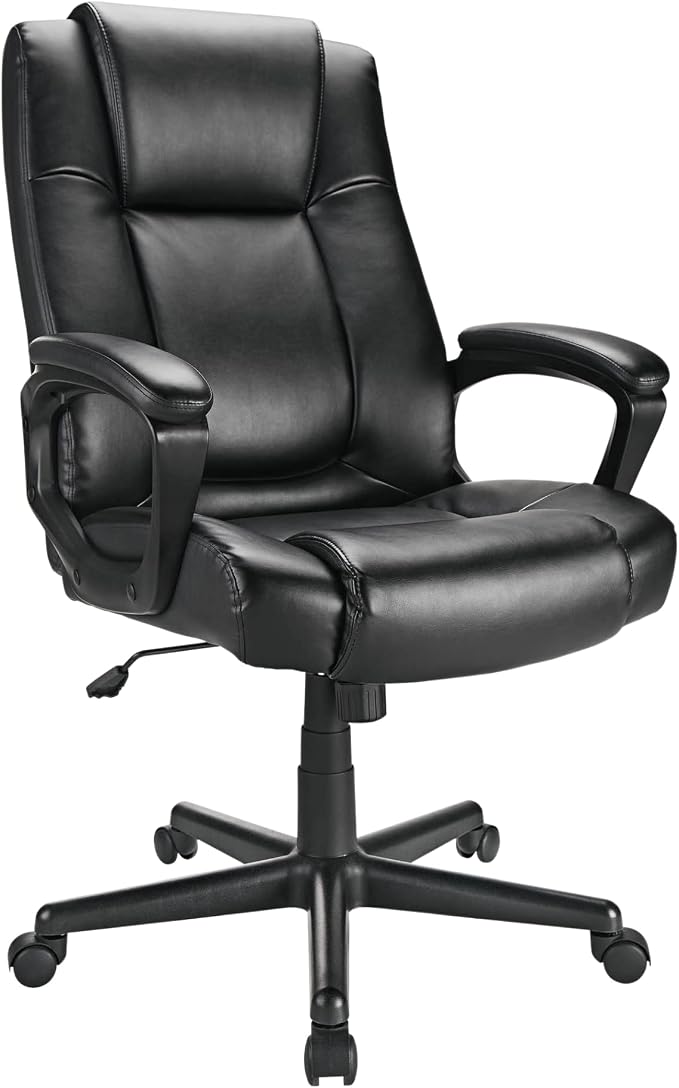 Realspace® Hurston Bonded Leather High-Back Executive Office Chair, Black, BIFMA Compliant