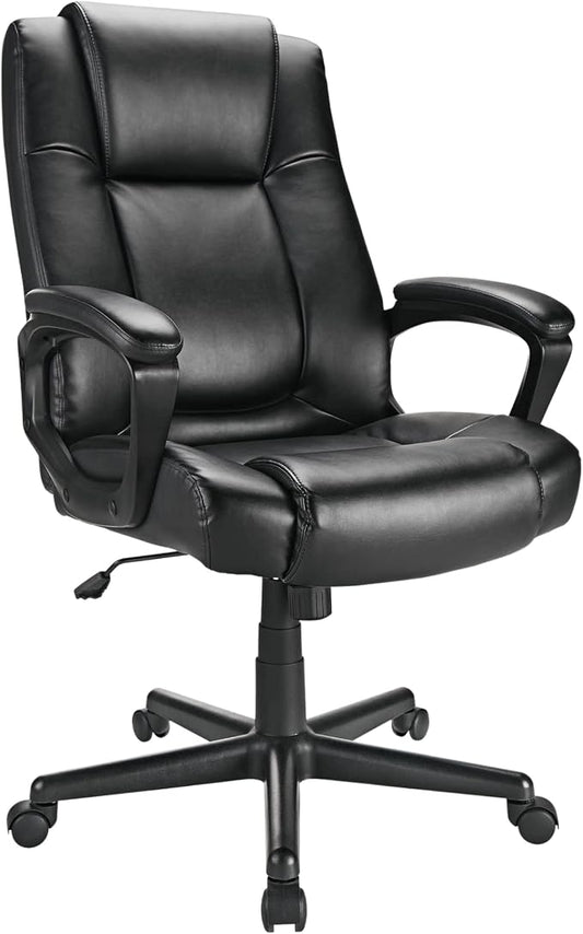 Realspace® Hurston Bonded Leather High-Back Executive Office Chair, Black, BIFMA Compliant