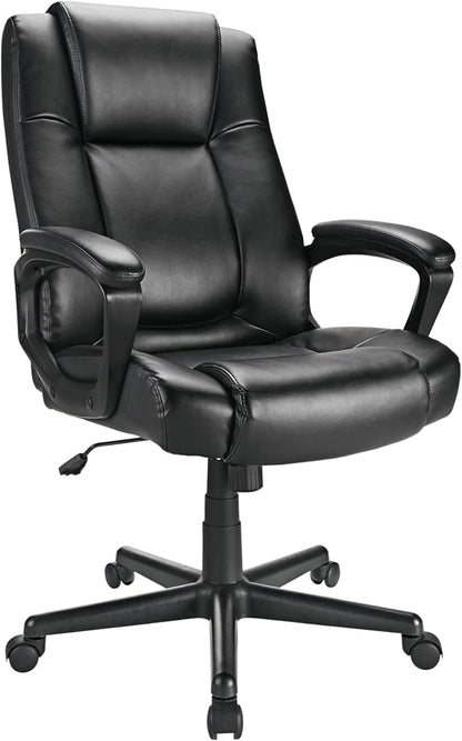Realspace® Hurston Bonded Leather High-Back Executive Office Chair, Black, BIFMA Compliant