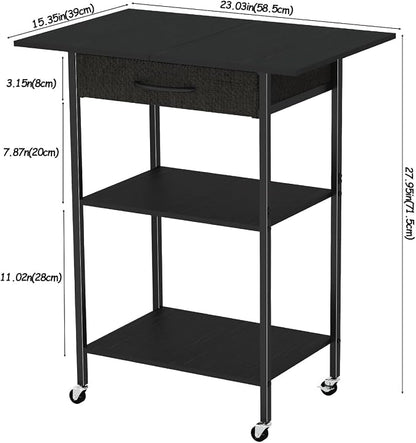 Arbuxzuy 3-Tier Printer Stand, Printer Table with Fabric Drawer, Industrial Printer Storage Cart with Wheels, Rolling Printer Stand for Heat Press Scanner Fax, Black