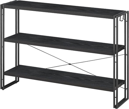 HCHQHS Bookshelf, 3-Tier Industrial Bookcase, Black Open Book Shelf, Freestanding Horizontal Bookshelves with Metal Frame