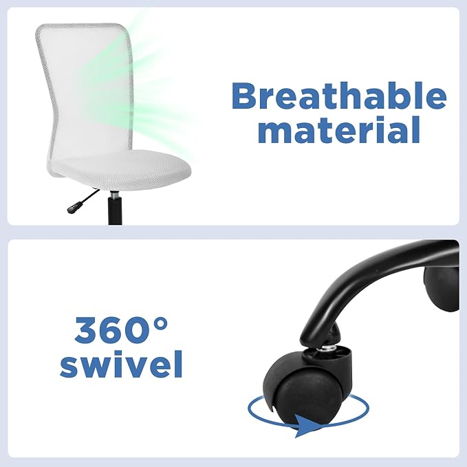 FDW Home Office Chair Mid Back Mesh Desk Chair Armless Computer Ergonomic Task Rolling Swivel Chair Back Support Adjustable Modern with Lumbar Support,White