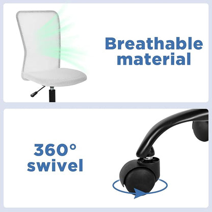 FDW Home Office Chair Mid Back Mesh Desk Chair Armless Computer Ergonomic Task Rolling Swivel Chair Back Support Adjustable Modern with Lumbar Support,White