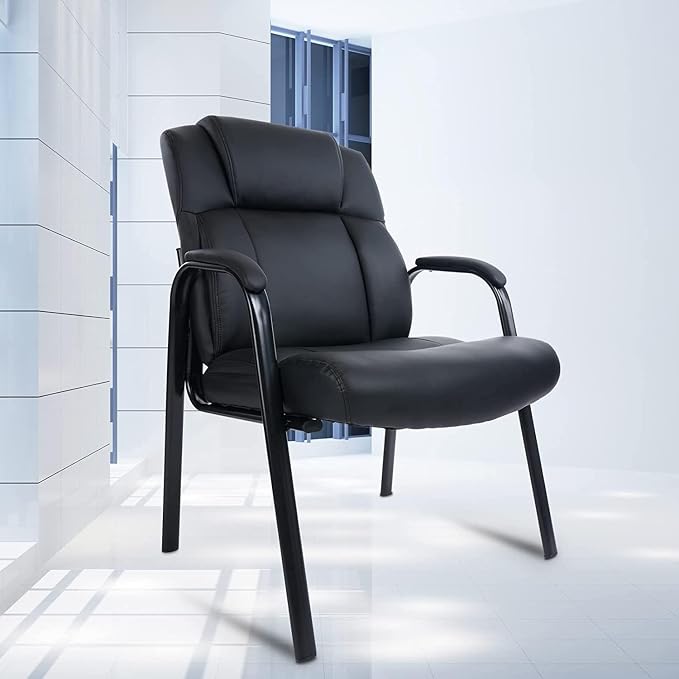 CLATINA Big Tall 500 LBS Wide Guest Chair Heavy Duty, Leather Side Reception Chairs with Padded Armrest No Wheels, Executive Office Desk Chair for Meeting Conference Waiting Room Home, Black 6 Pack