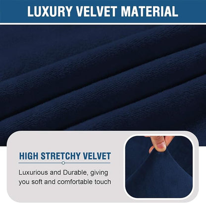 H.VERSAILTEX Armless Accent Chair Covers Thick Velvet Armless Chair Slipcovers High Stretch Chair Covers for Living Room Hotel Machine Washable Furniture Protector with Elastic Bottom(Small, Navy)