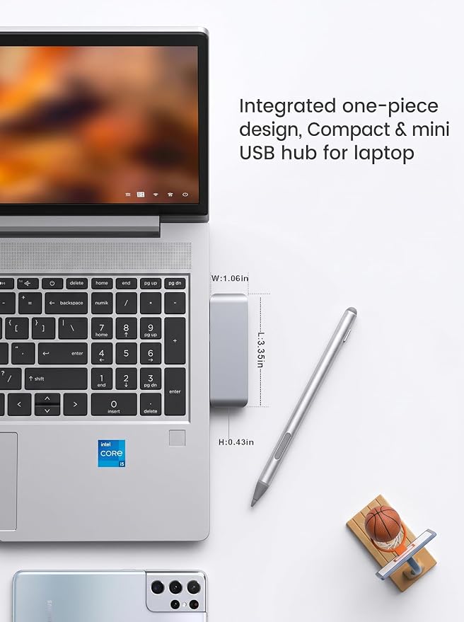 USB 3.0 Hub, Cable-Free USB Splitter Portable USB Hub for Laptop, Plug and Play Integrated Design Compatible with Laptop Desktop All USB Devices