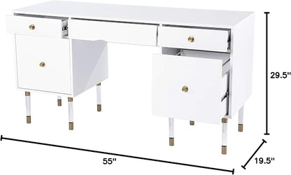 SEI Furniture - Holly & Martin Helston White Writing Desk - Transitional Design, White Iron and Wood - Ideal for Home Office, Bedroom (HO1153137)