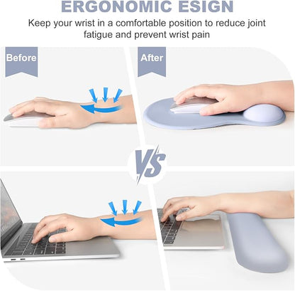 4-in-1 Large Gaming Mouse Pad, Keyboard Wrist Rest Pad & Wrist Support Mousepad Set, Extended Desk Pad Waterproof Desk Mat Protector for Home Office Decor Study Game 35.4×15.7 Inches I Gradient Gray