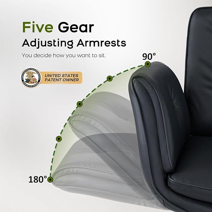 amseatec Criss Cross Office Chair, PU Leather Vanity Chair with 5-Level Adjustable Armrests & Swivel, Ergonomic Criss Cross Chair for Home Office Bedroom Makeup（Black）