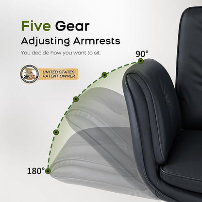amseatec Criss Cross Office Chair, PU Leather Vanity Chair with 5-Level Adjustable Armrests & Swivel, Ergonomic Criss Cross Chair for Home Office Bedroom Makeup（Black）