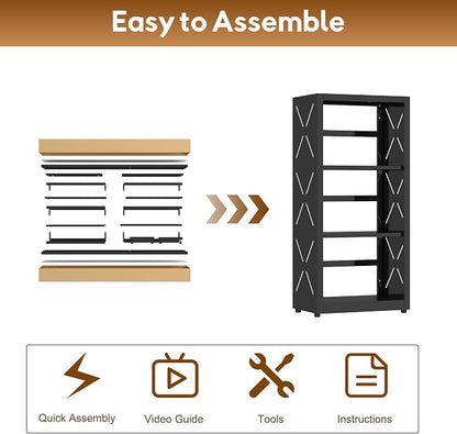UNICOLY Bookshelves and Bookcases, 3 Tier Metal Bookshelf with Adjustable Shelves and Bookends, Open Shelf Bookcase, Display Shelves for Home Decor Bedroom, Living Room, Home Office, Black