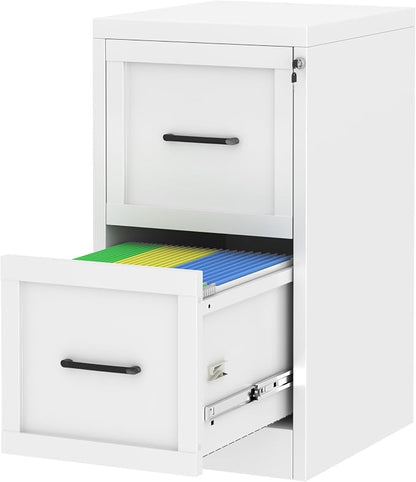 Small Metal 2-Drawer File Cabinet, Under-Desk Filing Cabinet, White | Locking, Adjustable Hanging Rail, Fit A4, FC, Letter, Hanging File Folders for Home Office Storage Organization, 1PS