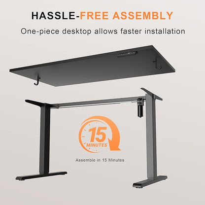 WALKINGDESK 48x24 Inches Whole Piece Electric Standing Desk, Seamless One Piece Height Adjustable Sit to Stand up Desk for Home Office, Ergonomic Computer Workstation, Black