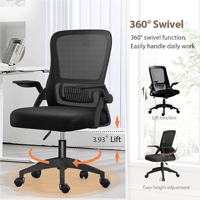 Office Chair, Ergonomic Desk Chair Breathable Mesh Chair Swivel Chair with Flip-Up Arms and Lumbar Support Computer Chair for Home Office