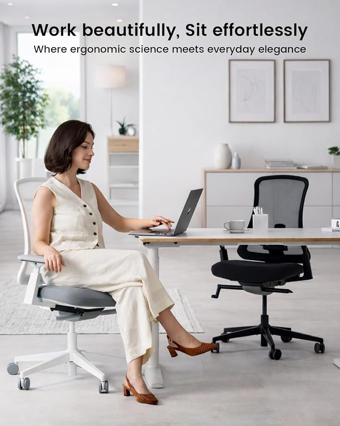 ProtoArc Ergonomic Office Chair - Flexer Pro Mesh Desk Chair with Lumbar Support for Women, Slide Seat & 4D Armrests, Tilt Lock | Stylish & Comfortable for Home Office, Computer Work - Black