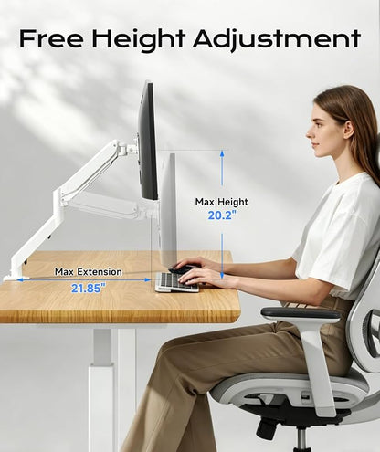 Pholiten Single Monitor Mount, Fully Adjustable Gas Spring Single Monitor Arm for up to 32 inch Screens, Computer Monitor Stand for Desk Holds up to 24lb, VESA 75/100mm, White