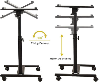 TigerDad Over Bed Table with Wheels Adjustable | Rolling Laptop Table Overbed Desk Hospital Tray Table Sofa Chair Side Table (Black)