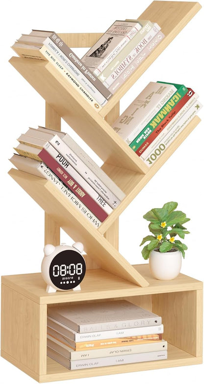 SHEEPAM Small Tree Book Shelf,5 Tier Black Tree Bookshelf,Wood Desktop Bookcase,Modern Desk Display Storage Bookshelves,Floor Standing Organizer Bookcases for Living Room,Bedroom,Office