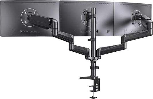 ErGear Triple Monitor Mount, Fully Adjustable Gaming 3 Monitor Desk Mount for 17 to 32 inch Computer Screens, Swivel, Tilt, Rotation, C-Clamp & Grommet Base