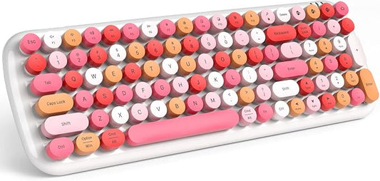 MOFII Wireless Bluetooth Keyboard for Laptop & Android, Connect up to 3 Devices Simultaneously, Portable 100-Key Typewriter Retro Round Keycaps Keyboard - Lipstick Colors