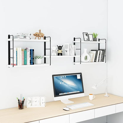 MXCSE Wall Shelves, Wall Mounted Bookshelves, DIY Floating Shelves for Wall, Wood Hanging Book Shelves for Room, Bedroom, Living Room, Easy Installation (White, 50W x 17H)