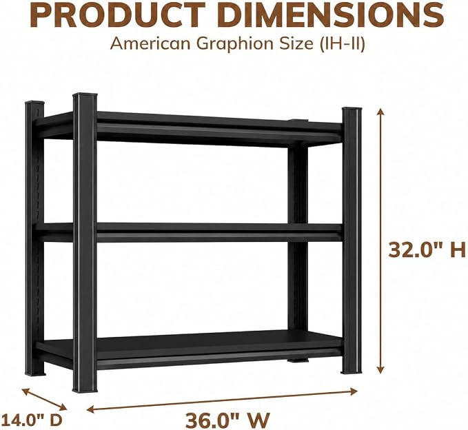 3 Tier Metal Bookshelf, Adjustable Tall Bookcase, Heavy Duty 2400 LBS Modern Deep Book Shelf, Bolt-Free Storage Shelves for Living Room, Home Office, Garage, 36" Wx 14" Dx 32" H