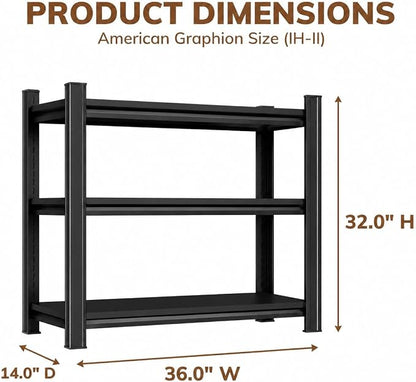 3 Tier Metal Bookshelf, Adjustable Tall Bookcase, Heavy Duty 2400 LBS Modern Deep Book Shelf, Bolt-Free Storage Shelves for Living Room, Home Office, Garage, 36" Wx 14" Dx 32" H